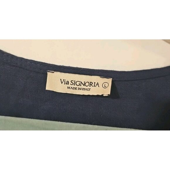 Via Signoria Striped Linen Midi Dress Large Blue White Made in Italy Boho Hippie - Picture 4 of 8
